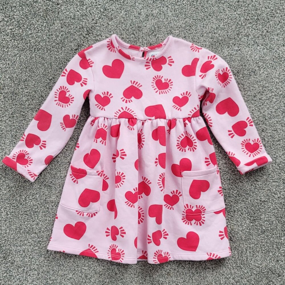 Girls Old Navy Pink  Cozy Dress with Red Hearts 5T